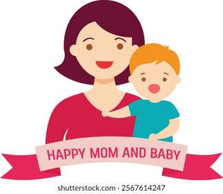 Happy mother's day banner. Mother holding a ciddling in her hands. on white.eps