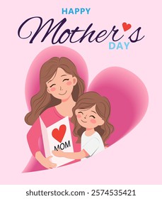 Happy mother's day banner. Mother holding a ciddling in her hands. 8 March card. Symbols of love in shape of heart for greeting card design. Heart. Abstract love symbol templates.Vector illustration