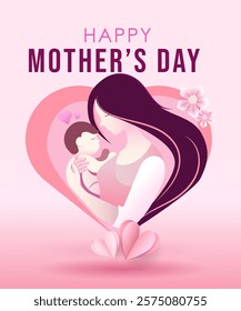 Happy mother's day banner. Mother holding a ciddling in her hands. 8 March card. Symbols of love in shape of heart for greeting card design. Heart. Abstract love symbol templates.Vector illustration