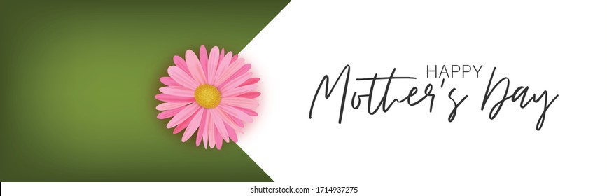 Happy Mother's Day banner, newsletter or website header. Simple design with a pink flower and lettering. Vector illustration.