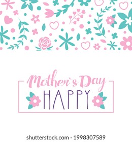 Happy Mothers Day Banner Template with Spring Flowers Seamless Pattern, Festive Poster, Card, Flyer Design Vector Illustration