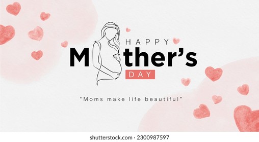 Happy Mother's Day banner template with texts hearts and flowers.