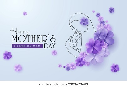 Happy Mother's Day banner template with text hearts and flowers. 