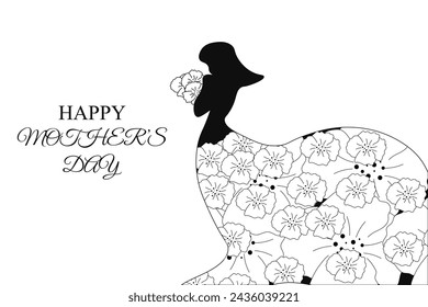 Happy Mother's Day banner in trendy Minimal style. Woman silhouette with flowers and copy space. Creative celebration art. Vector illustration. EPS 10