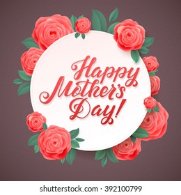 Happy Mothers Day. Beautiful Blooming Rose Flowers on Grey Background. Greeting Card..