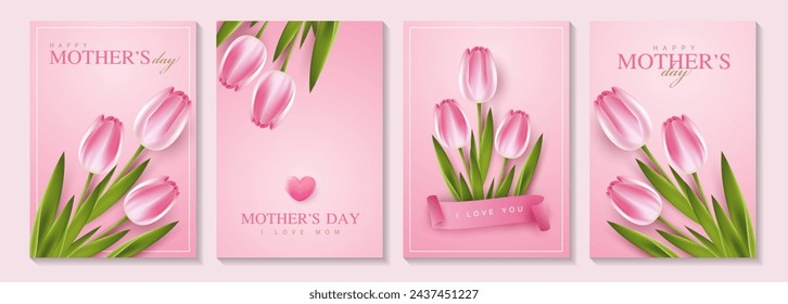 Happy Mother's Day with beautiful flowers tulips and hearts. illustration for greeting card, ad, promotion, poster, flier, blog, article, social media, marketing. vector design.