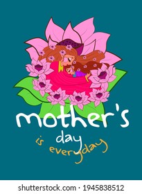 Happy mother's Day, Beautiful greeting card background for special mom with flower, mother and daughter vector illustration,