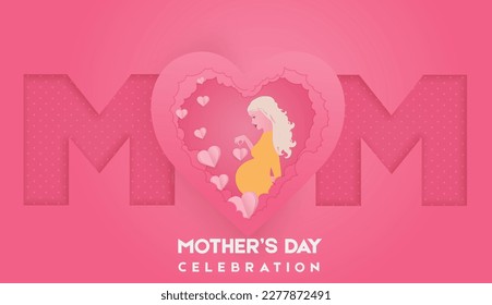 Happy Mother's Day. Beautiful pregnant girl with a beautiful hairdo. Happy mother's day poster or banner.