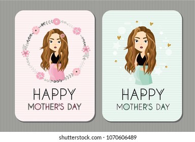 Happy mother's day. Beautiful young pregnant woman. Future mother of a newborn girl and boy. Cute vector illustration. Baby shower