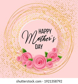 Happy Mother's Day. Best mom ever cute romantic feminine design with roses for menu, flyer,  invitation. Pink flowers, confetti, pearls. Holiday gift card. Vector illustration