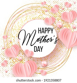 Happy Mother's Day. Best mom ever cute romantic feminine design with roses for menu, flyer,  invitation. Pink flowers, confetti, pearls. Holiday gift card. Vector illustration