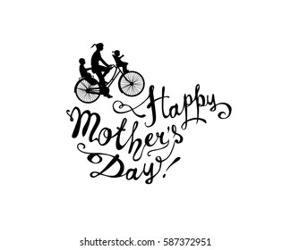 Happy Mother's day! Bike with two children and women