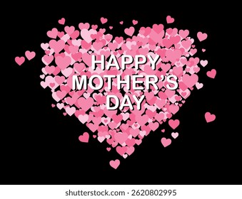 Happy Mother's Day (Black Background) Postcard - Vector Illustration. Message for International Mother’s Day. Minimal Style Wallpaper for Greeting Card, Invitation Banner or Poster.