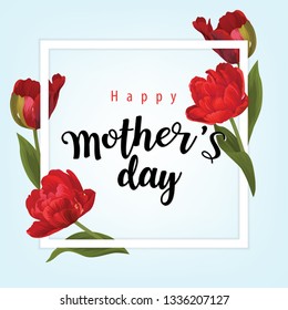 Happy Mother's Day with blooming beautiful tulip flowers background template. Vector set of blooming floral for holiday invitations, web design, voucher, brochures and banners design.