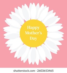 Happy Mother's Day. Blooming flower daisy with white petals on a pink background. Card for Mother's Day