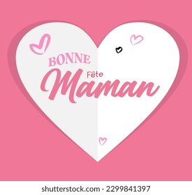 Happy Mothers day - Bonne fete Maman elegant french calligraphy and flower background. Hand drawn vector text and rose on white background for Mother's Day