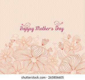 Happy mothers day bright spring with birds and  flowers retro