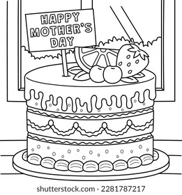 Happy Mothers Day Cake Coloring Page for Kids