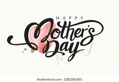 Happy Mother's Day Calligraphy abstract art background vector. Luxury minimal style wallpaper with golden line art and watercolor. Vector background for banner, poster.