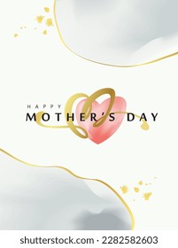 Happy Mother's Day Calligraphy abstract art background vector. Luxury minimal style wallpaper with golden line art and watercolor. Vector background for banner, poster.