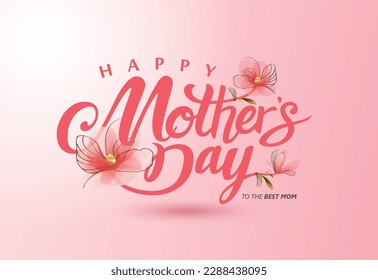 Happy Mother's Day Calligraphy abstract art background vector. Luxury minimal style wallpaper with golden line art flower and botanical leaves, watercolor. Vector background for banner, poster.