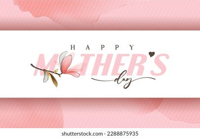 Happy Mother's Day Calligraphy abstract art background vector. Luxury minimal style wallpaper with golden line art flower and botanical leaves, watercolor. Vector background for banner, poster.