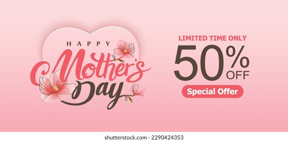 Happy Mother's Day Calligraphy abstract art background vector. Sale banner design template