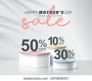 Happy Mother's Day Calligraphy abstract art background vector stand podium. Sale banner design template 