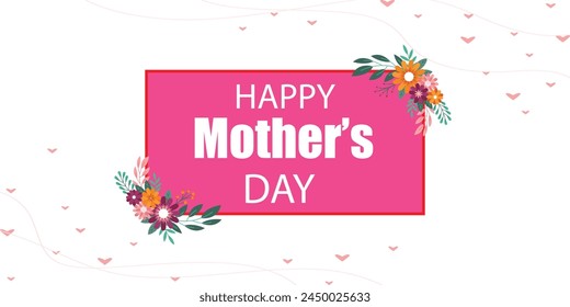 Happy Mother's Day Calligraphy abstract art background vector. greeting card with beautiful blossom flowers, on white background