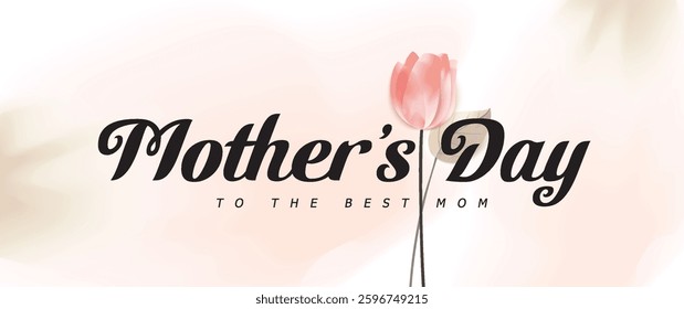 Happy Mother's Day Calligraphy abstract art background vector. Luxury minimal style wallpaper with golden line art flower and botanical leaves, watercolor. Vector background for banner, poster.