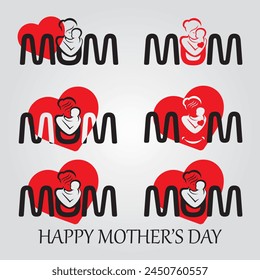 Happy Mother's Day Calligraphy with Baby Background.Vector.
Happy Mother's Day text  in black, red  Color with hearts on transparent background. Golden Black Great for Mother's Day celebration