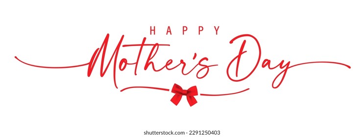 Happy Mothers Day calligraphy and bow   elegant divider shape  Concept for Mother's Day sale promotion and lettering   red bow  Vector illustration