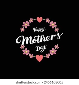 Happy mother's day Calligraphy with flower isolated on black Background vector file.