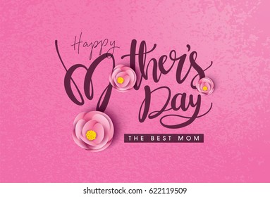 Happy Mother's Day Calligraphy with flower Background.Vector.