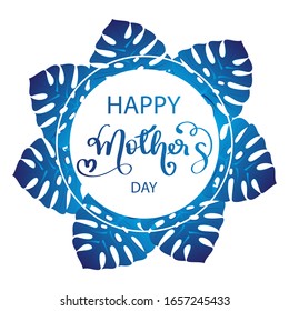 Happy Mother's Day Calligraphy with leaves Background.Vector.