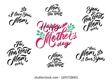 Happy Mothers Day Calligraphy Quotes Set Stock Vector (Royalty Free ...