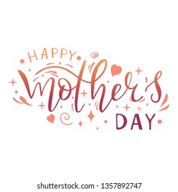 Happy Mothers Day Calligraphy text, greeting card. Lettering typography quote. Template card for invitation, poster, banner. Vector illustration with doodle on background