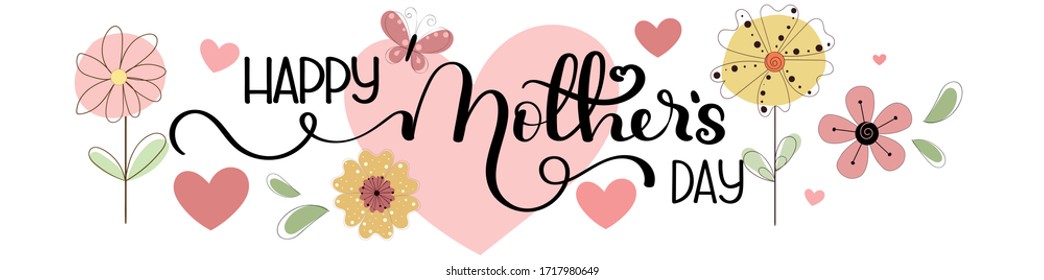 Happy Mother's Day Calligraphy vector with flowers and leaves. Greeting Card vector the best mom. Illustration Mothers day