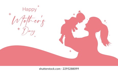 Happy mothers day caption isolated on white background with motherhood silhouette vector image.