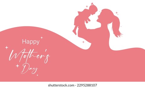 Happy mothers day caption isolated on white background with motherhood silhouette vector image.