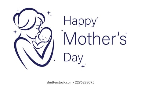 Happy mothers day caption situated on white background with motherhood icon vector image.