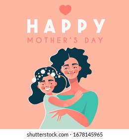 Happy Mother's day card with happy african american woman and her daughter
