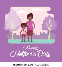 happy mothers day card with afro mother and son vector illustration design