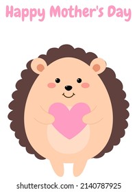 Frohe Muttertagskarte mit Baby-Hedgehog-Cartoon. Grußkarte für Mama. Ich liebe meine Mutter. Cute hedgehog für den Muttertag für Karte, Druck, Poster.