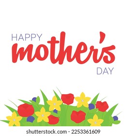 Happy Mother's Day card or banner square form with spring flowers. Vector illustraiton.