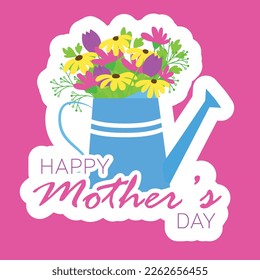 Happy Mother's Day. Card or banner as gritting card for holiday. Water can with bouquet of flowers. Vector illustration.