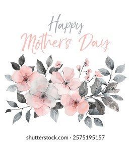 Happy Mother's Day card banner with beautiful pink sakura flowers. Vector illustration design. Rosy flower background. Rosy pink abstract peonies for mom. Happy Mothers' Day calligraphic lettering