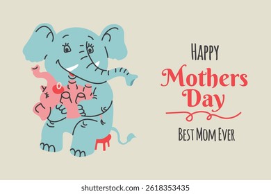 Happy Mothers Day card banner invitation poster with elephants 