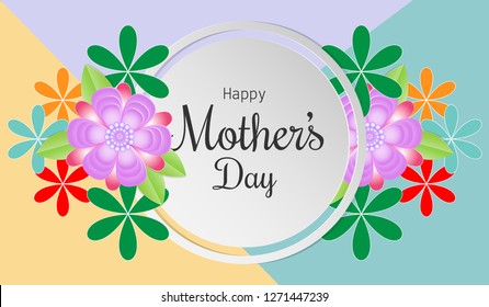 Happy Mother's Day card with beautiful flowers on pastel paper background. Vector illustration