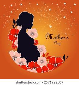 Happy mother's day card with beautiful pregnant woman. Vector illustration.